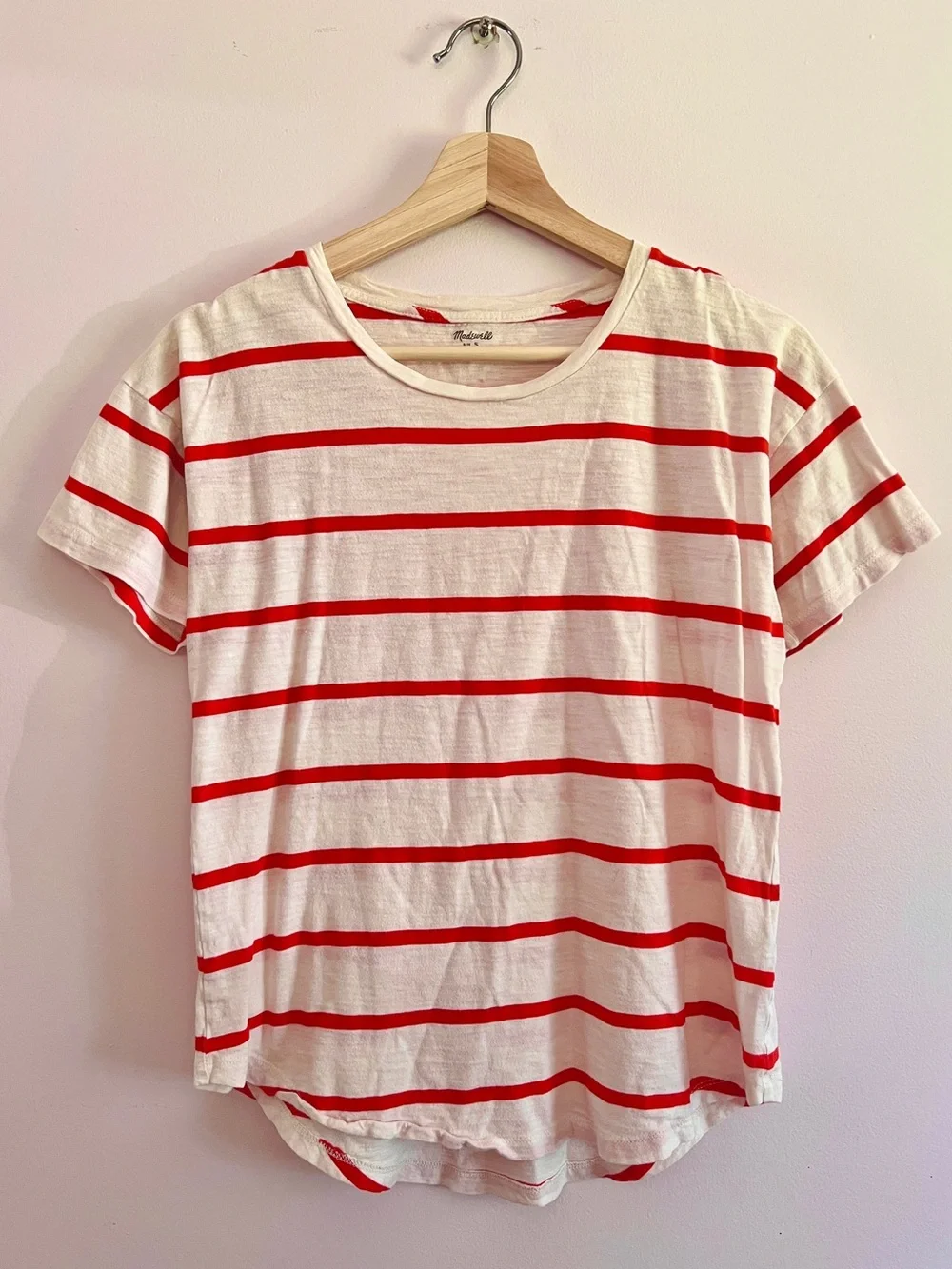 Madewell 100% Cotton Red Striped Short Sleeve Tee